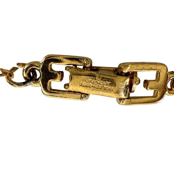 Vintage Givenchy "G" Necklace Gold Plated with 2 Rhinestones - - Picture 8 of 15